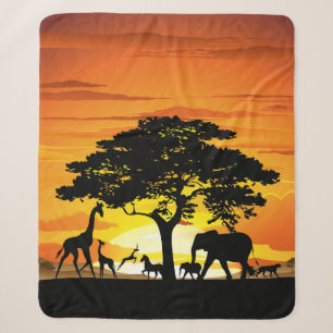 Couverture Sherpa Animaux sauvages sur le coucher de soleil de la sa