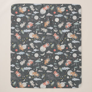 Couverture Sherpa Animaux spatiaux - texture bleu acier foncé