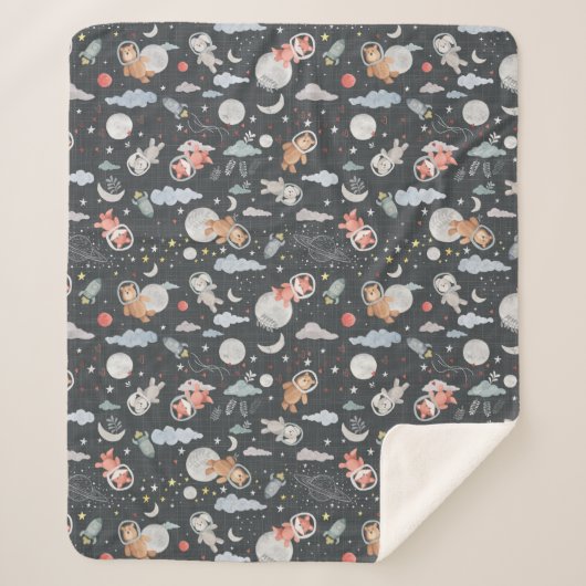 Couverture Sherpa Animaux spatiaux - texture bleu acier foncé (Devant)