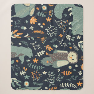 Couverture Sherpa Animaux vintages Texture florale sans fil