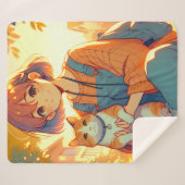 Couverture Sherpa Anime Girl Avec Son Chat Favori (Devant (Horizontal))
