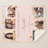 Couverture Sherpa Anniversaire blush rose or amis étoiles photo (Devant (Horizontal))