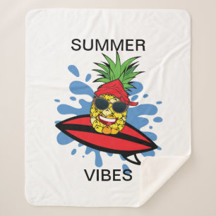 Couverture Sherpa Anniversaire drôle Surfant Ananas