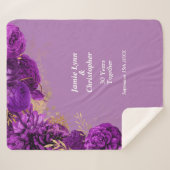 Couverture Sherpa Anniversaire du Mariage floral pourpre Sherpa Blan (Devant (Horizontal))