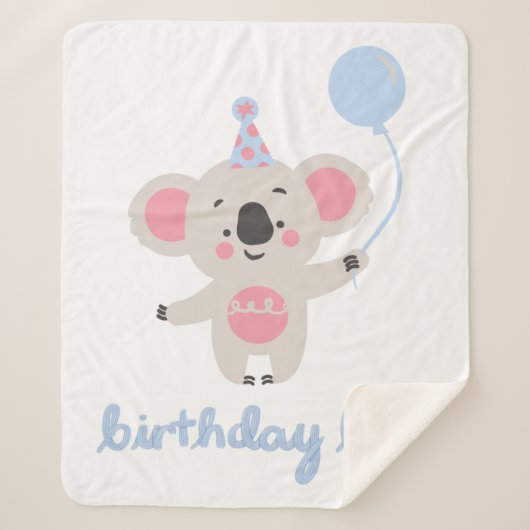Couverture Sherpa Anniversaire Garçon Teddy Ours Tenant Un Ballons (Devant)
