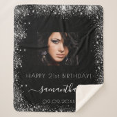 Couverture Sherpa Anniversaire noir argent parties scintillant nom p (Devant)
