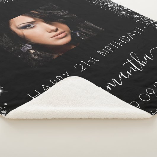 Couverture Sherpa Anniversaire noir argent parties scintillant nom p (3/4)