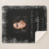 Couverture Sherpa Anniversaire noir argent parties scintillant nom p (Devant (Horizontal))