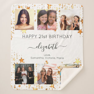 Couverture Sherpa Anniversaire personnalisé photo collage blanc or a