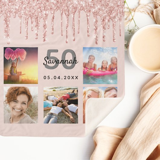 Couverture Sherpa Anniversaire rose blush parties scintillant photo