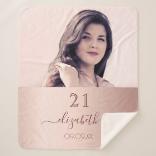 Couverture Sherpa Anniversaire rose or blush photo nom