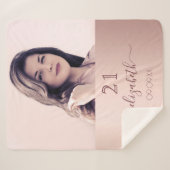 Couverture Sherpa Anniversaire rose or blush photo nom (Devant (Horizontal))