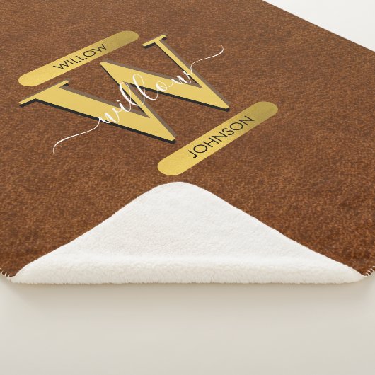 Couverture Sherpa Antique Faux Cuir & Or Monogramme (3/4)