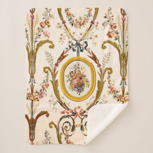 Couverture Sherpa Antique Rococo Floral Gold Crème Élégante (Devant)