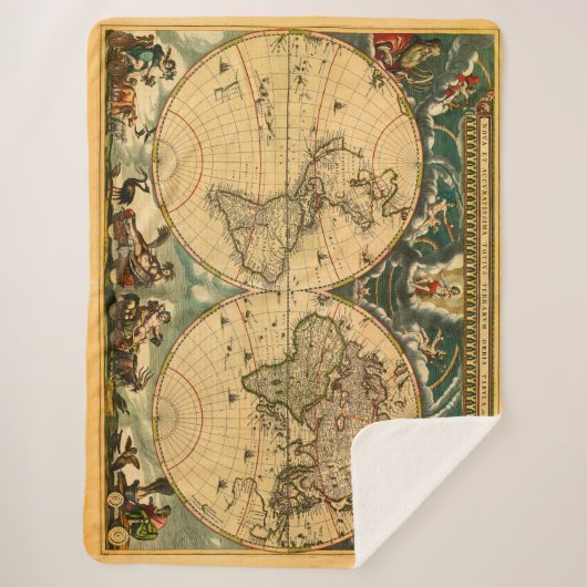 Couverture Sherpa Antique World Map - 1664 (Devant)