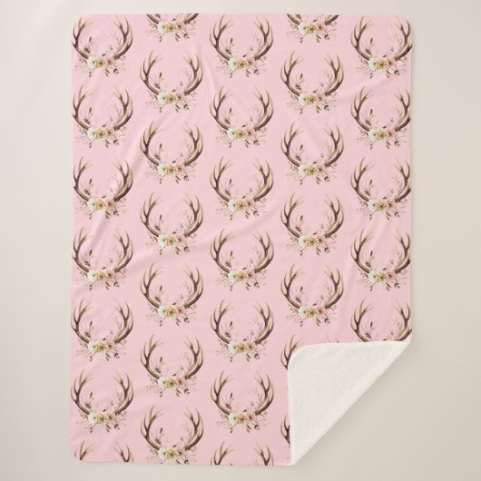 Couverture Sherpa Antlers de cerfs roses (Devant)