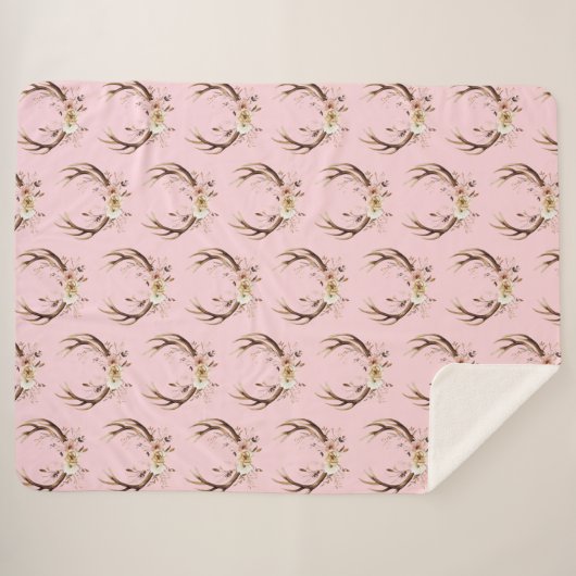 Couverture Sherpa Antlers de cerfs roses (Devant (Horizontal))