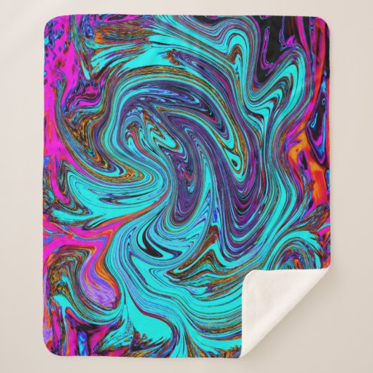 Couverture Sherpa Aqua Blue and Black Groovy Abstract Retro Art (Devant)