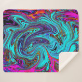 Couverture Sherpa Aqua Blue and Black Groovy Abstract Retro Art (Devant (Horizontal))