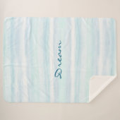 Couverture Sherpa Aqua Blue Mint White Watercolor Stripes   (Devant (Horizontal))