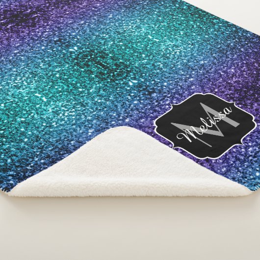 Couverture Sherpa Aqua blue Ombre fausse parties scintillant scintil (3/4)