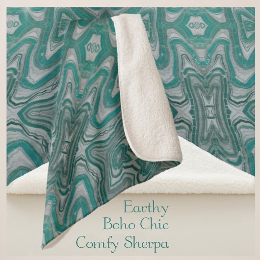 Couverture Sherpa Aqua et Grey Boho Chic Naturel Abstrait