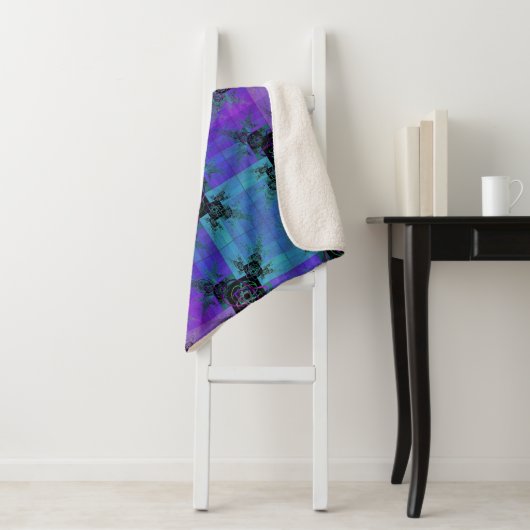 Couverture Sherpa Aqua et Lilac Fractal Joy Sherpa Blanket (En situation)