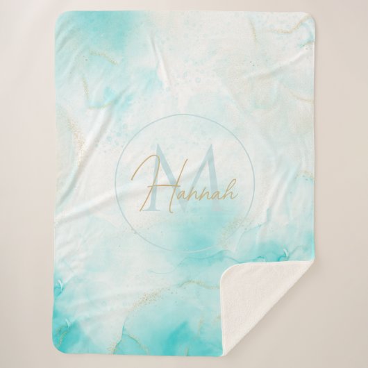 Couverture Sherpa Aqua Gold moderne Encre d'alcool Art Aquarelle Océ (Devant)