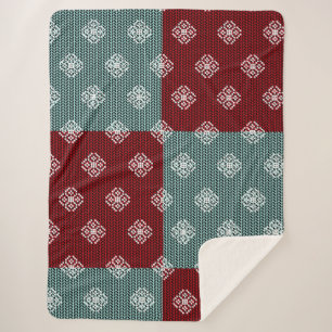 Couverture Sherpa Aqua Green/Rouge Patchwork Sherpa Blanket