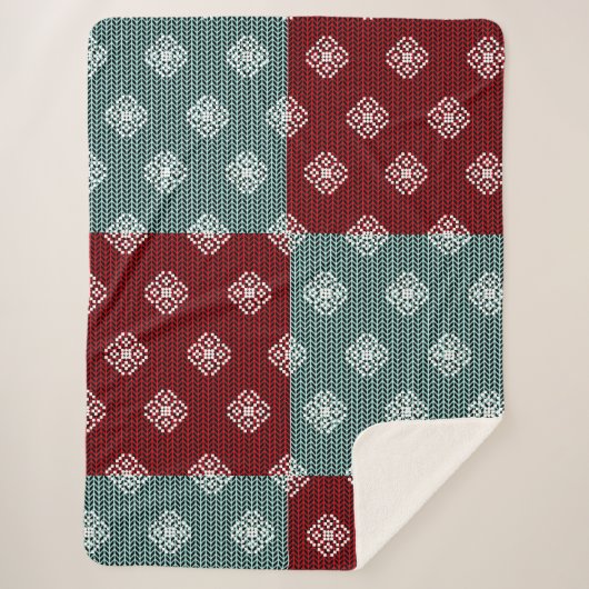 Couverture Sherpa Aqua Green/Rouge Patchwork Sherpa Blanket (Devant)