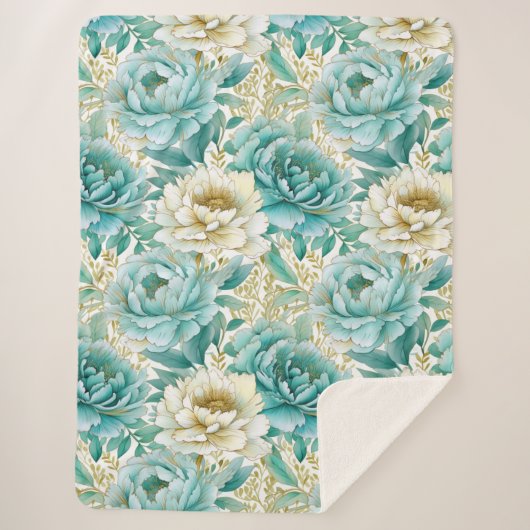 Couverture Sherpa Aqua Mint White Floral Mariage (Devant)