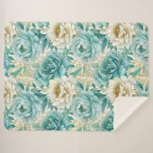 Couverture Sherpa Aqua Mint White Floral Mariage (Devant (Horizontal))