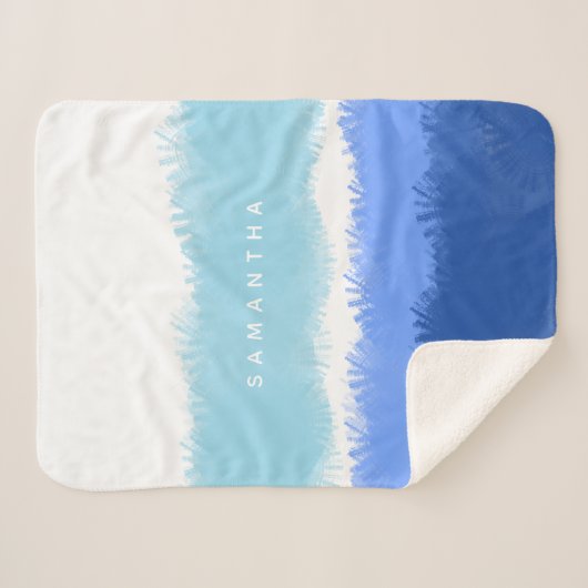 Couverture Sherpa Aquarelle Abstraite moderne tons bleus (Devant (Horizontal))