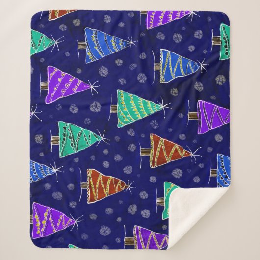 Couverture Sherpa Aquarelle Arbres de Noël : Motif forestier. (Devant)