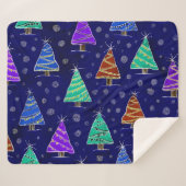 Couverture Sherpa Aquarelle Arbres de Noël : Motif forestier. (Devant (Horizontal))