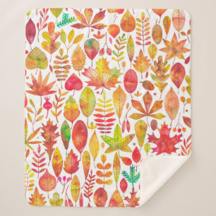 Couverture Sherpa Aquarelle automne automne automne feuilles sans co