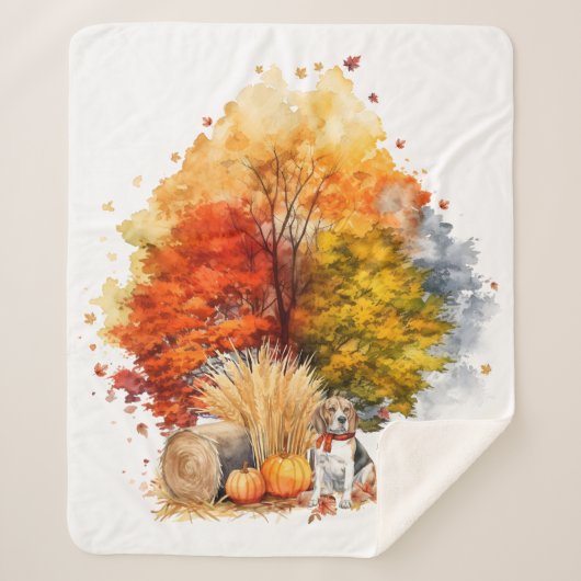 Couverture Sherpa Aquarelle Automne Chien Design - Beagle (Devant)