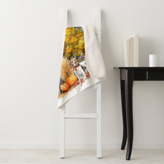 Couverture Sherpa Aquarelle Automne Chien Design - Beagle (En situation)