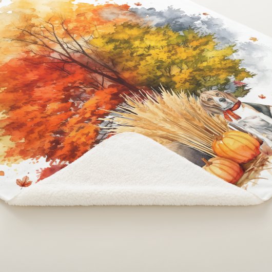 Couverture Sherpa Aquarelle Automne Chien Design - Beagle (3/4)