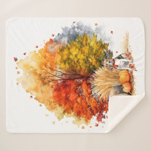 Couverture Sherpa Aquarelle Automne Chien Design - Beagle (Devant (Horizontal))