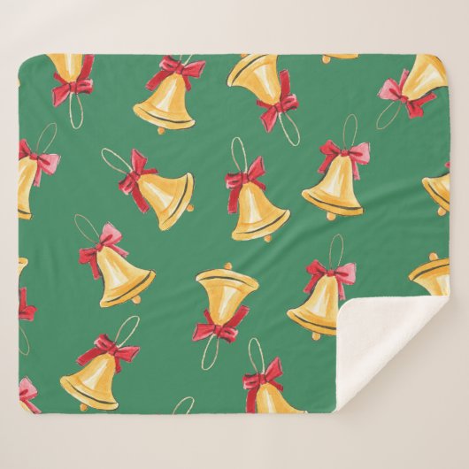 Couverture Sherpa Aquarelle Bell Motif Vert sans joint (Devant (Horizontal))