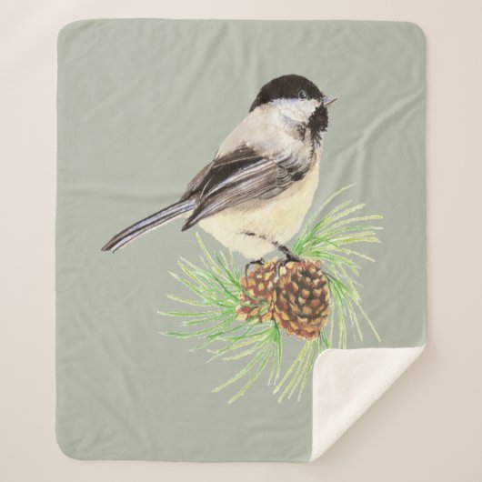Couverture Sherpa Aquarelle Black Capped Chickadee Bird Faune (Devant)
