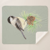 Couverture Sherpa Aquarelle Black Capped Chickadee Bird Faune (Devant (Horizontal))