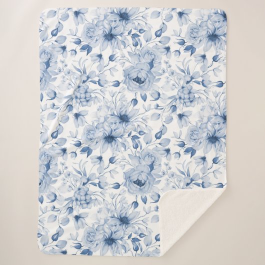 Couverture Sherpa Aquarelle Bleu et Blancs (Devant)