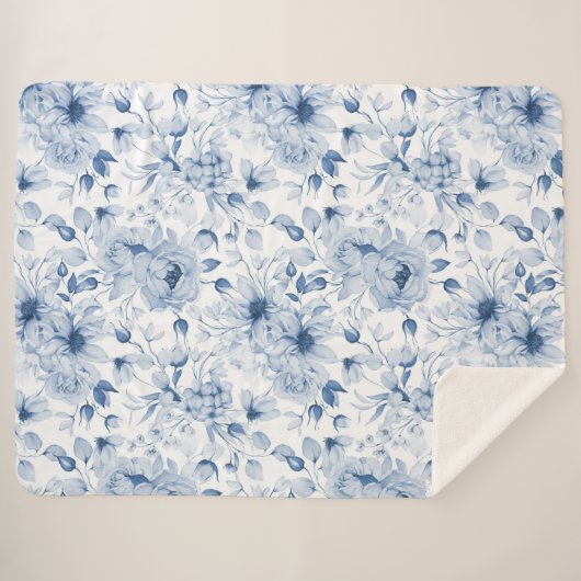 Couverture Sherpa Aquarelle Bleu et Blancs (Devant (Horizontal))