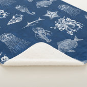 Couverture Sherpa Aquarelle bleu marine Océan Animaux marins (3/4)