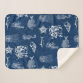 Couverture Sherpa Aquarelle bleu marine Océan Animaux marins (Devant (Horizontal))