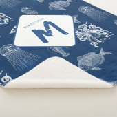 Couverture Sherpa Aquarelle bleu marine Océan Animaux marins Monogra (3/4)