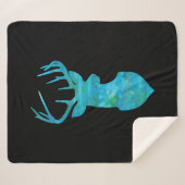 Couverture Sherpa Aquarelle bleue Cerf Silhouette (Devant (Horizontal))