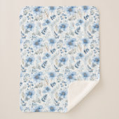 Couverture Sherpa Aquarelle bleue Florales d'hiver (Devant)